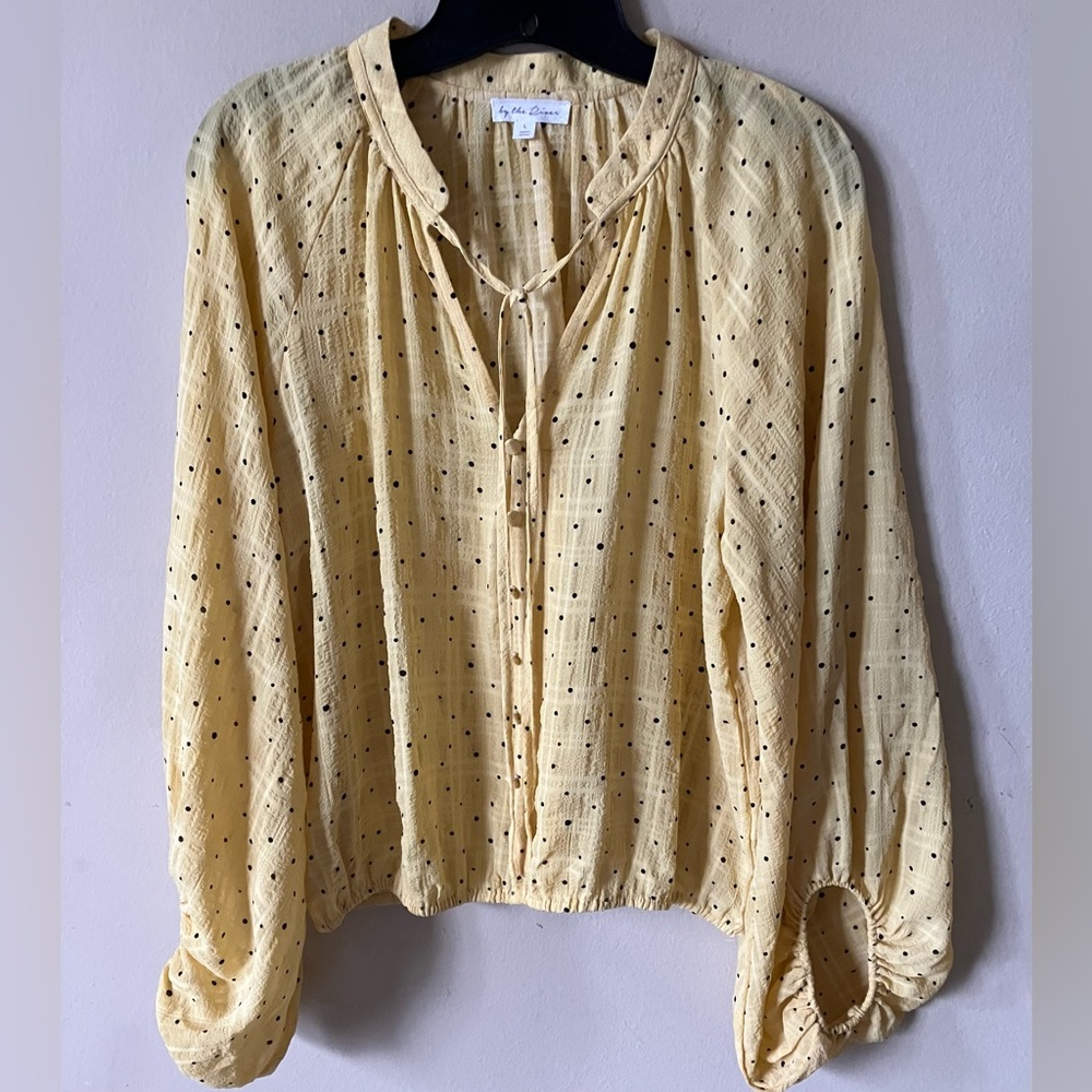 BY The RIVER Classy Yellow w/ Black Polka Dot Top